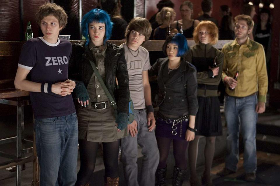 <p>Moviestore/Shutterstock</p> From left: Michael Cera, Mary Elizabeth Winstead, Johnny Simmons, Ellen Wong, Alison Pill and Mark Webber in "Scott Pilgrim Vs. The World" (2010)