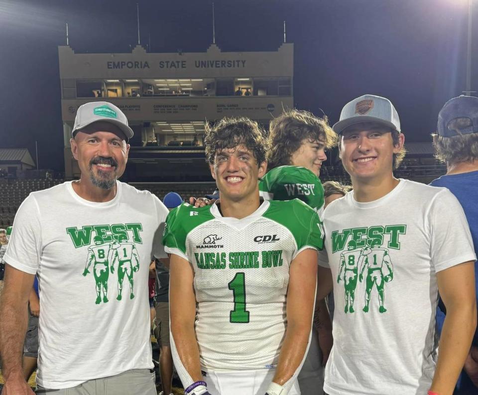 Matt Voth (1995), Jackson Voth (2024) and Harrison Voth (2022) have all represented Cheney in the Kansas Shrine Bowl. Jackson, a K-State commit, caught a touchdown in Saturday’s game.