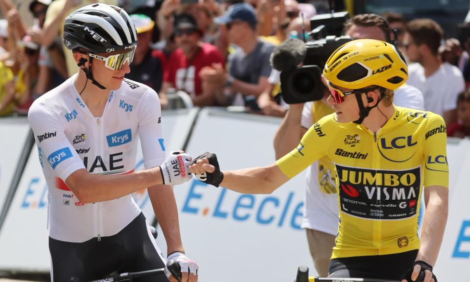 <span>Tadej Pogacar (left) and Jonas Vingegaard are expected to be the frontrunners for the 2024 Tour de France.</span><span>Photograph: Martin Divíšek/EPA</span>