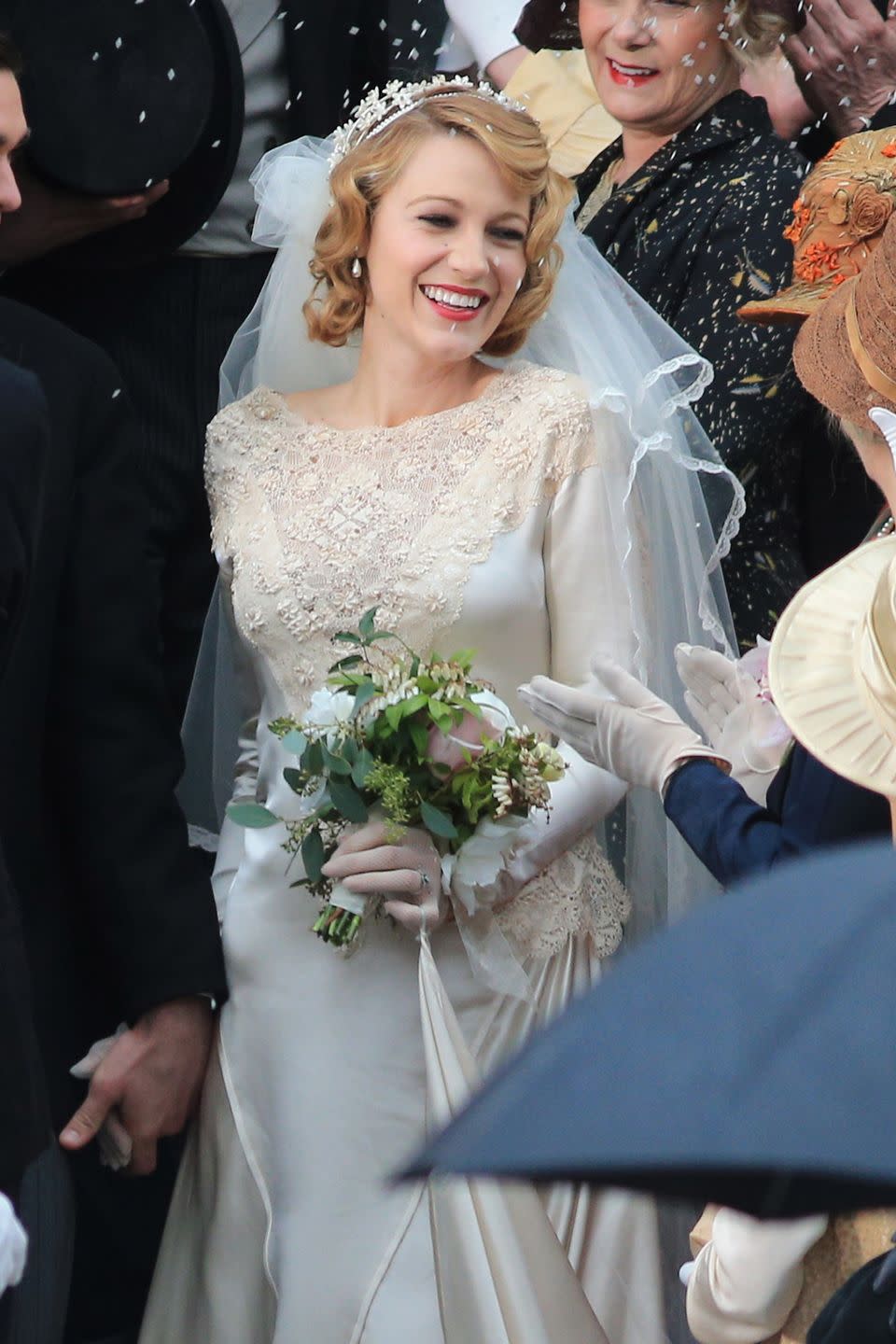 <p>Adaline Bowman (Blake Lively) may be ageless, but before her accident, she got married in this period-style wedding dress. Between the lace on the front and the satin sleeves and skirt, we feel confident that this gown would work in any time period.<br></p>