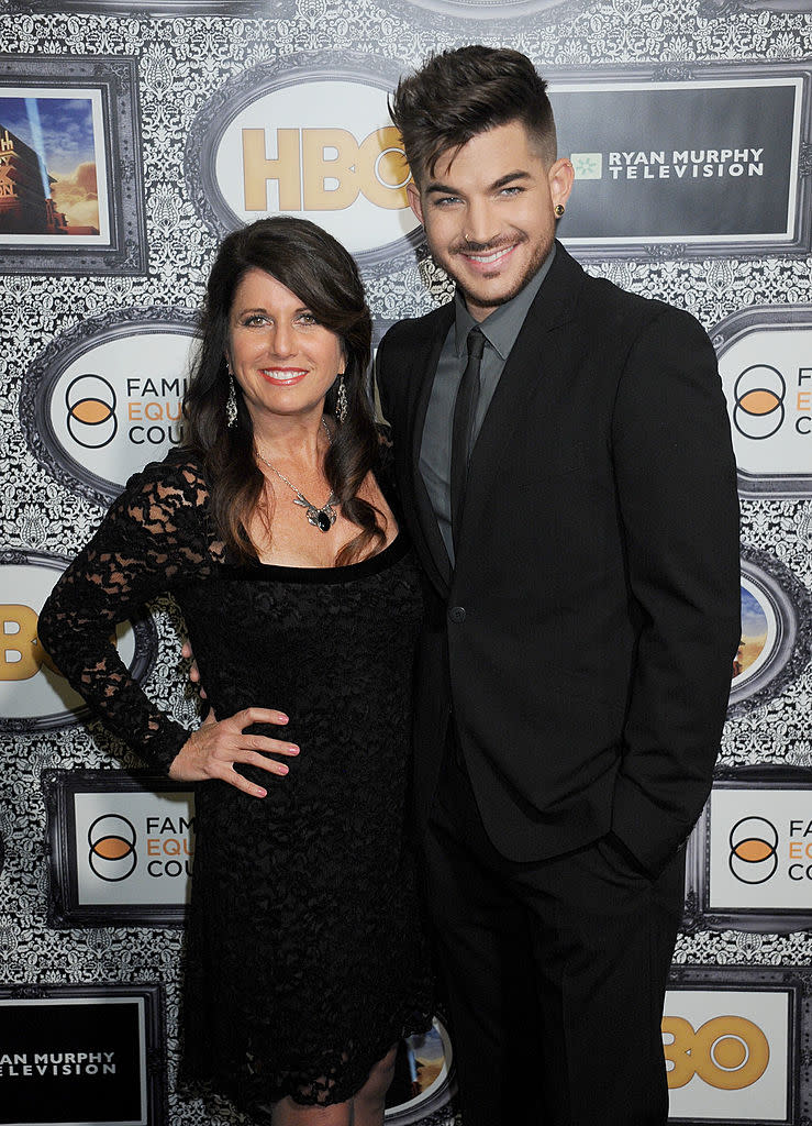 <p>Adam Lambert and mom Leila Lambert arrive at the Family Equality Council’s Annual Los Angeles Awards Dinner at The Globe Theatre on February 8, 2014 in Universal City, California. </p>