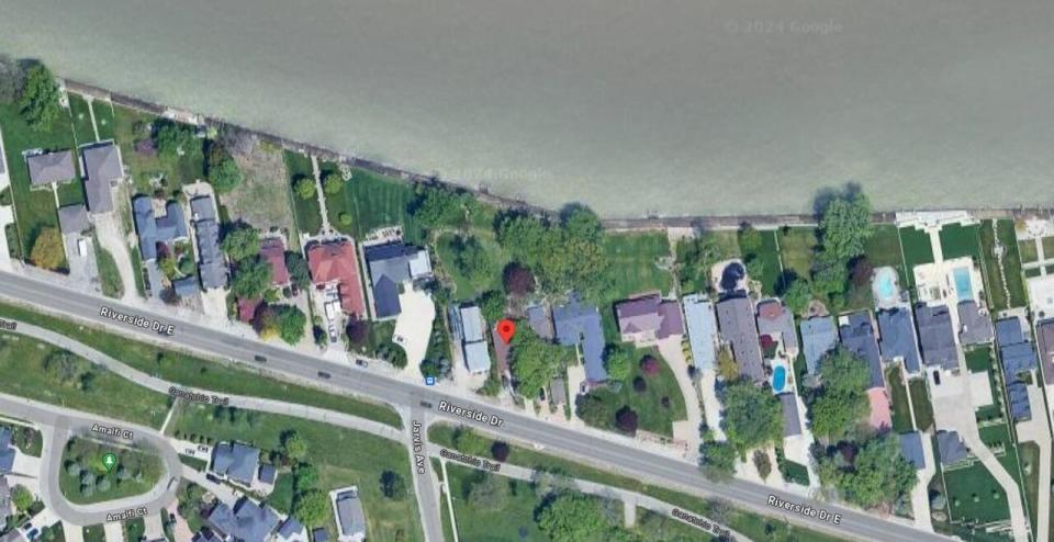 A satellite image of 11636 Riverside Dr. East in Windsor, where Karen and Wayne Fraser hope to license a fully accessible short-term rental home.