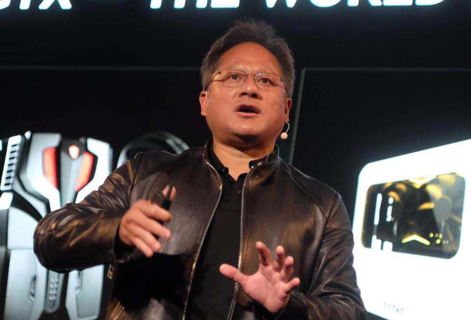 President and Chief Executive Officer of NVIDIA, Huang Jen-hsun speaks during the Computex Show in Taipei on May 30, 2017. More then 5,000 booths from sixteen thousand companies take part in the annual computer and technology exhibition in Taipei between May 30 to June 3. / AFP PHOTO / SAM YEH        (Photo credit should read SAM YEH/AFP via Getty Images)