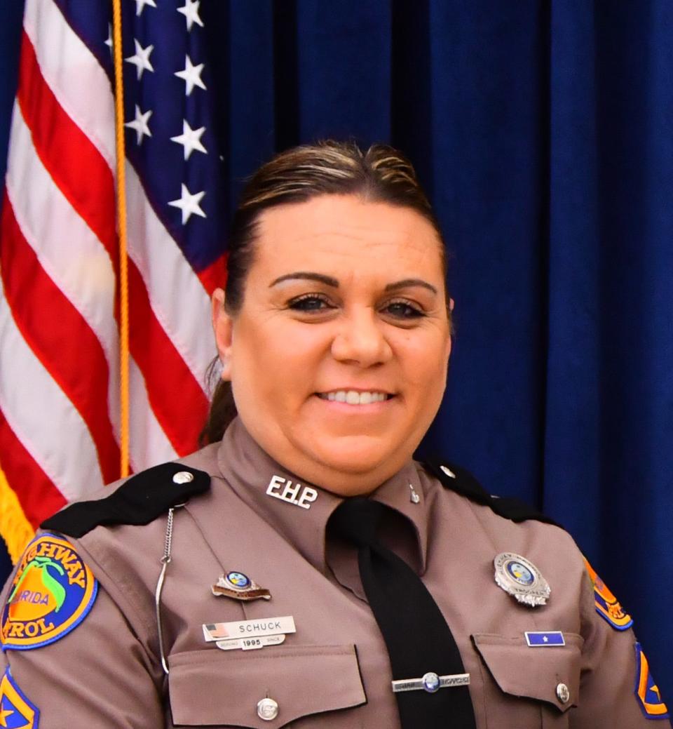 At a Friday afternoon ceremony, Florida Highway Patrol Trooper Toni Schuck was recognized as the Law Enforcement Officer of the Year at the American Police Hall of Fame & Museum in Titusville.