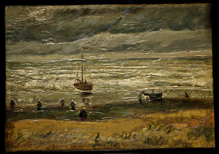 The canvas "View of the Sea at Scheveningen", one of the two recovered paintings by Vincent van Gogh which were stolen from the Van Gogh Museum in 2002, is pictured at the van Gogh Museum in Amsterdam, Netherlands March 21, 2017. REUTERS/Michael Kooren