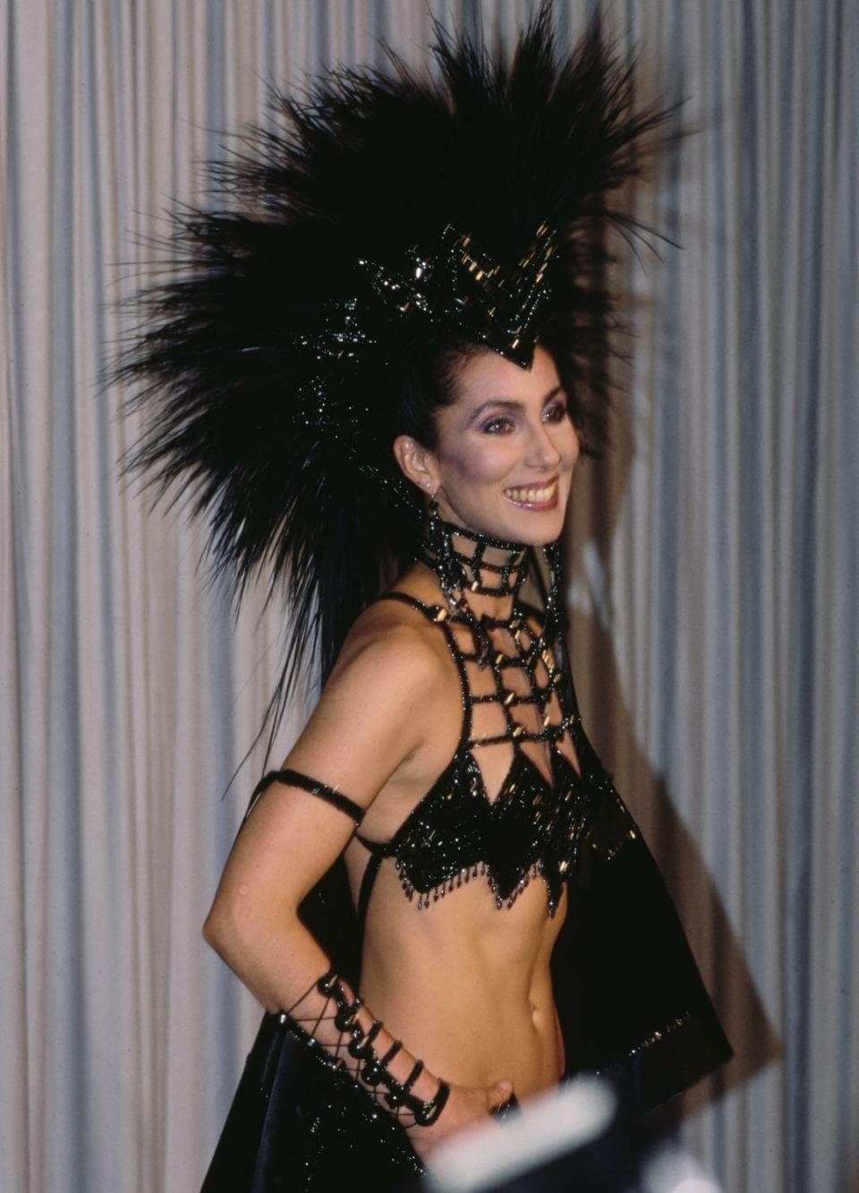 Cher's feathered headpiece