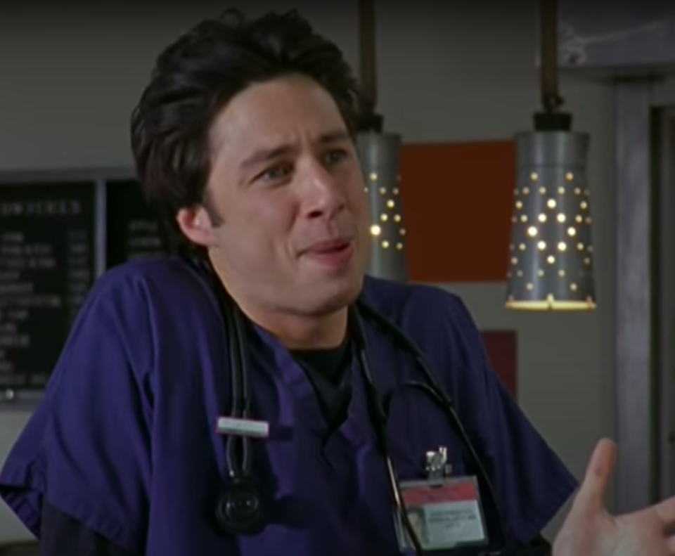 close up of J.D in scrubs