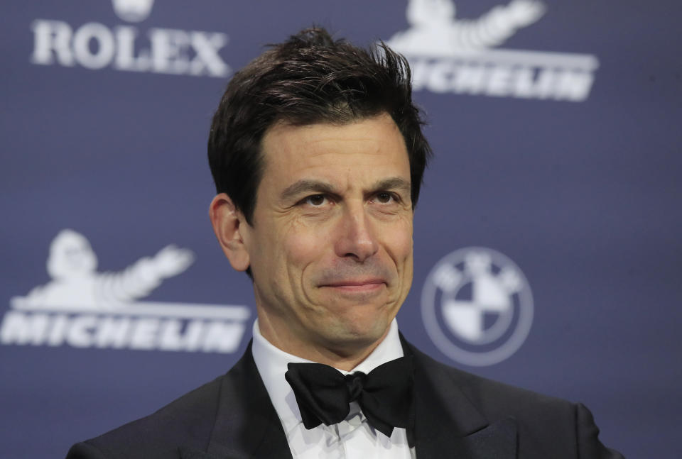 FILE - Mercedes team principal Toto Wolff attends the 2019 FIA Champions' Press Conference in Paris, on Dec. 6, 2019. Mercedes team principal Toto Wolff is “optimistic” that new steps put in place to improve Formula One race management will prove successful, though he remains unhappy about how Lewis Hamilton lost the title last season. (AP Photo/Michel Euler)