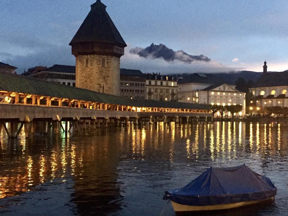 The historic Chapel Bridge, circa 1333, Luzerne, Switzerland, at beginning of European river cruise.