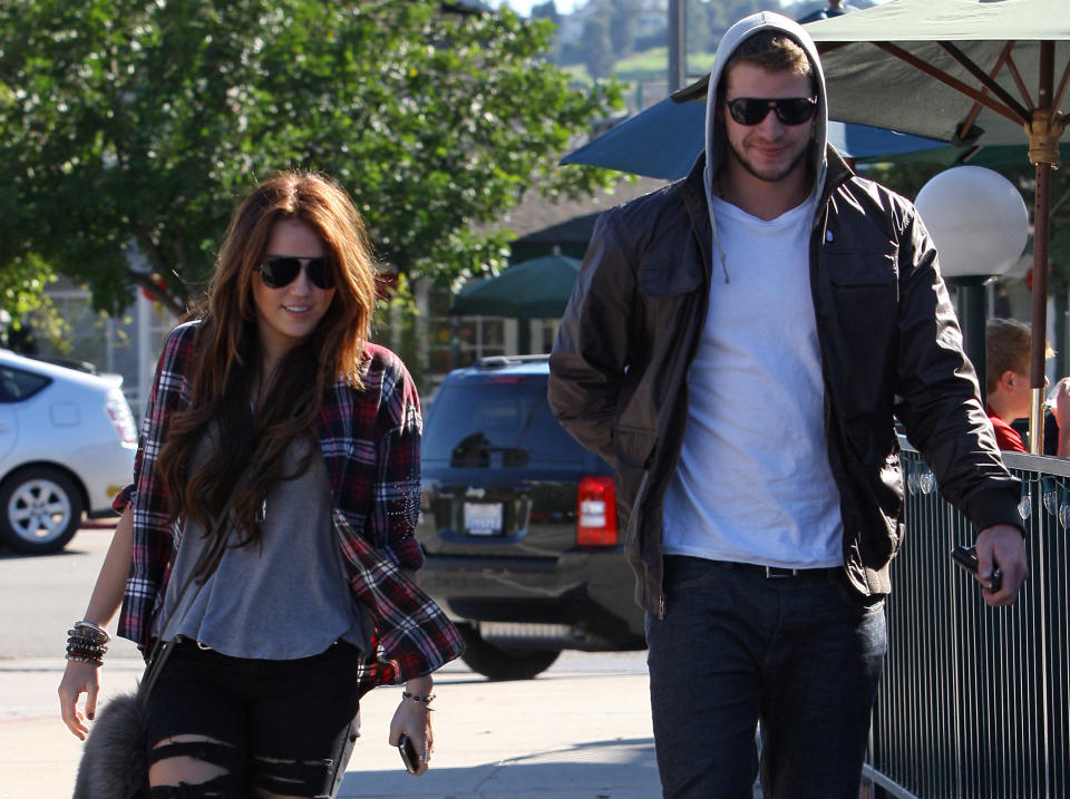 Miley Cyrus and Liam Hemsworth are seen in Toluca Lake on Jan. 23, 2010 in Los Angeles, California.&nbsp;