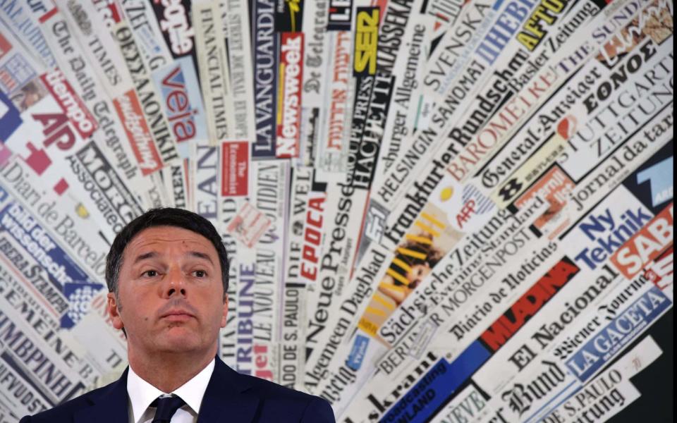 Matteo Renzi speaking at the Foreign Press Association in Rome - AFP