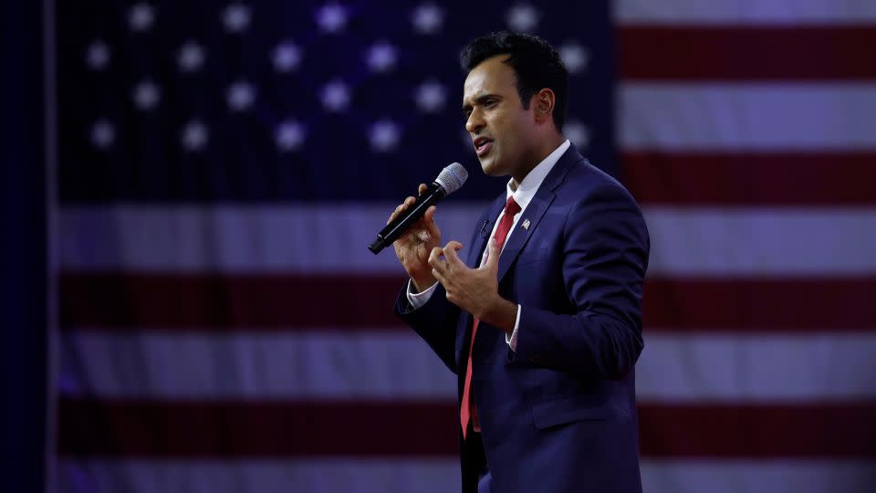 Republican presidential candidate Vivek Ramaswamy speaks during the annual Conservative Political Action Conference in National Harbor, Maryland. - Anna Moneymaker/Getty Images