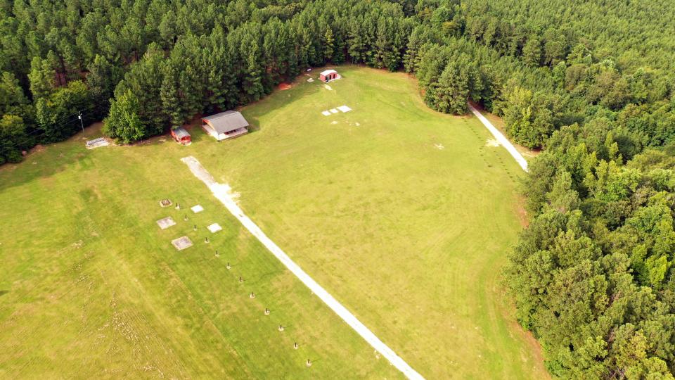 A drone shot of Grier's Field at Deerlick Astronomy Village in Crawfordville, GA.