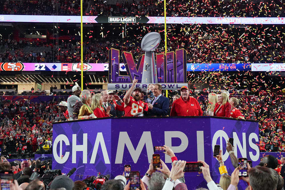 The trophy presentation ceremony from the Super Bowl