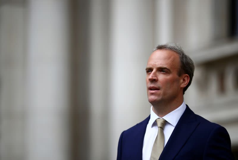 Britain's Foreign Secretary Dominic Raab makes a statement on Hong Kong's national security legislation in London