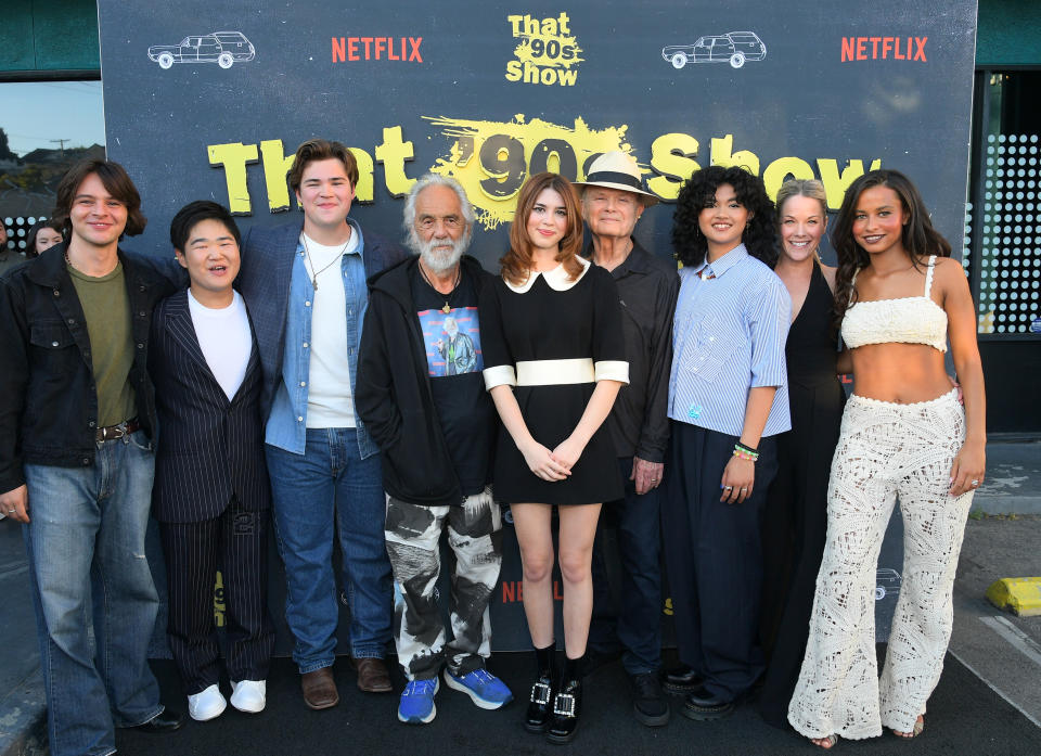 Mace Coronel, Reyn Doi, Maxwell Acee Donovan, Tommy Chong, Callie Haverda, Kurtwood Smith, Sam Morelos, Andrea Anders and Ashley Aufderheide attend That 90s Show Pt. 2 Celebration