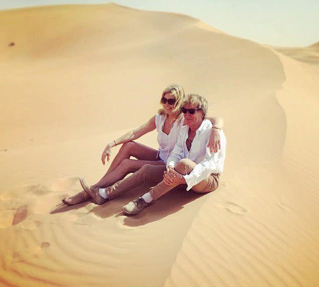 Penny Lancaster also posted a snapshot of herself and Rod in the dunes to social media. Source: Instagram