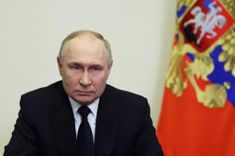 El presidente de Rusia, Vladimir Putin, pronuncia su discurso en Moscú el 23 de marzo de 2024, el día después de un ataque armado en el Crocus City Hall en Krasnogorsk.