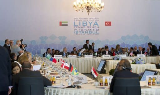 The opening of the fourth meeting of the Libya contact group in Istanbul. Western and regional powers on Friday boosted Libyan rebels battling Moamer Kadhafi by designating them as the country's legitimate rulers, a move that gives them access to vital funds