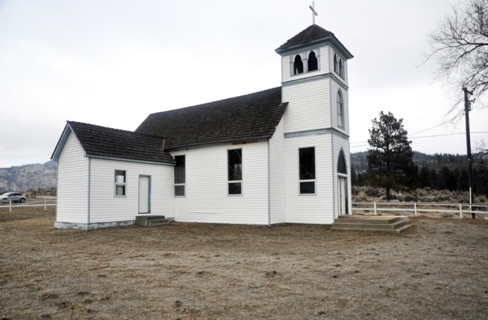 St. Gregory's Church, which stood on the Osoyoos Indian Band just north of the Canada-U.S. border since it was built in 1910, was completely destroyed in a June 2021 fire that police deemed suspicious. (Osoyoos Indian Band)