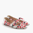 <p>JCrew Tie-Front Flats in Berry Print, $148, <a rel="nofollow noopener" href="https://www.jcrew.com/p/G0924" target="_blank" data-ylk="slk:JCrew.com;elm:context_link;itc:0;sec:content-canvas" class="link ">JCrew.com</a> </p>