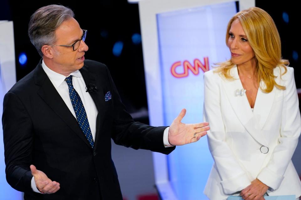 Moderators Jake Tapper and Dana Bash and Tapper were criticized online for offering no pushback during the debate and instead giving a “thank you” to each candidate after answers (AP)