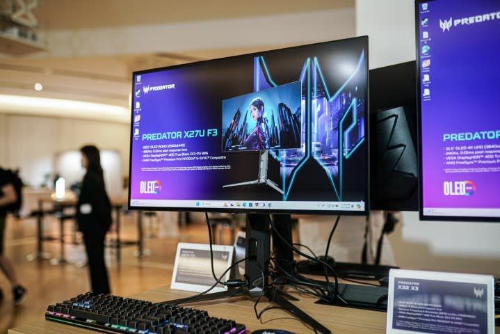 The Acer Predator X27 F3 sitting on a table.