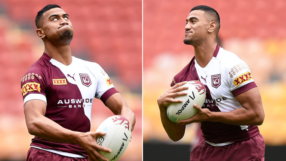 Seen here, Ronaldo Mulitalo in training with the Maroons.