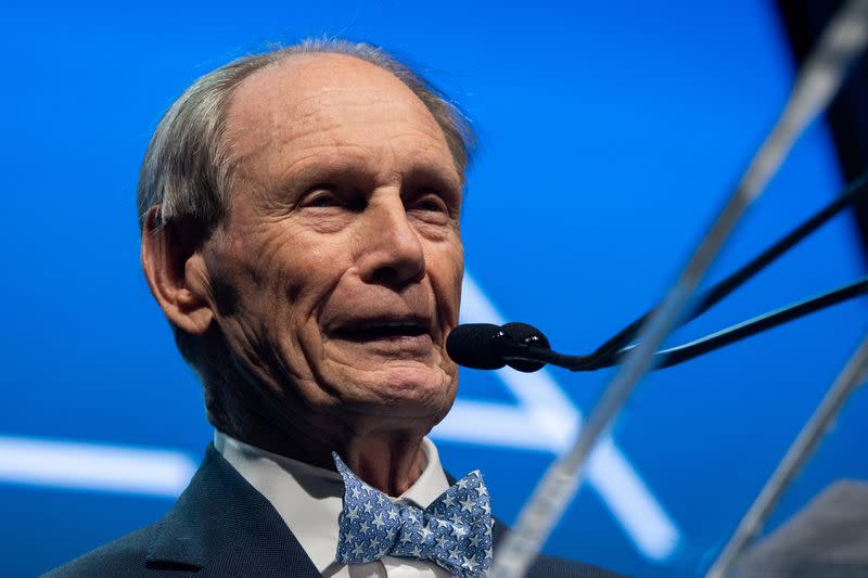 Founder, chairman and portfolio manager of Royce Investment Partners Charles M. Royce speaks during The Museum of American Finance Gala in New York