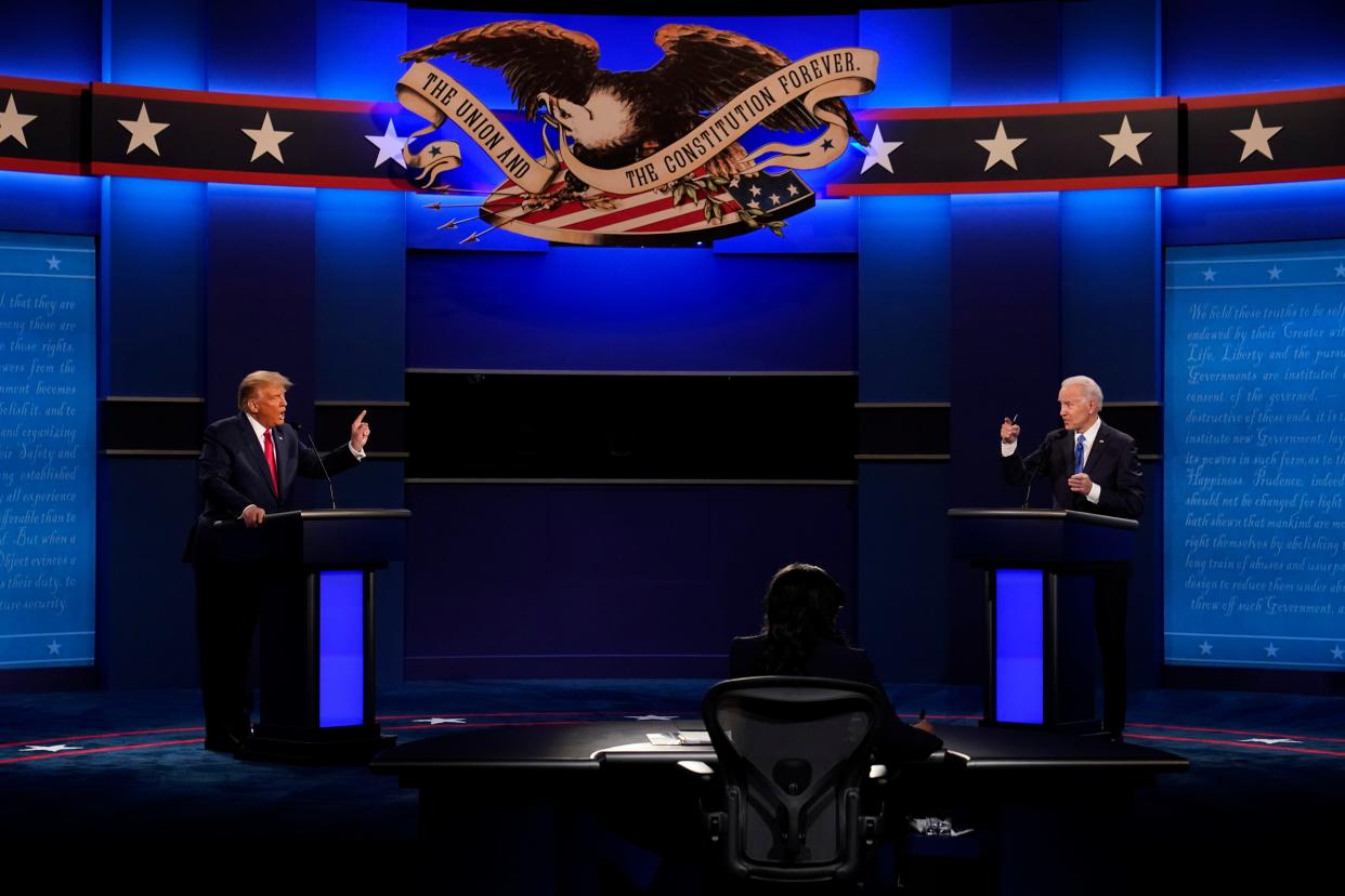 Then-President Donald Trump, left, and then-Democratic presidential candidate Joe Biden are shown during the second and final presidential debate on Oct. 22, 2020, in Nashville, Tenn. As the 2024 presidential campaign gets underway, some independent voters may have a difficult time finding a suitable candidate.