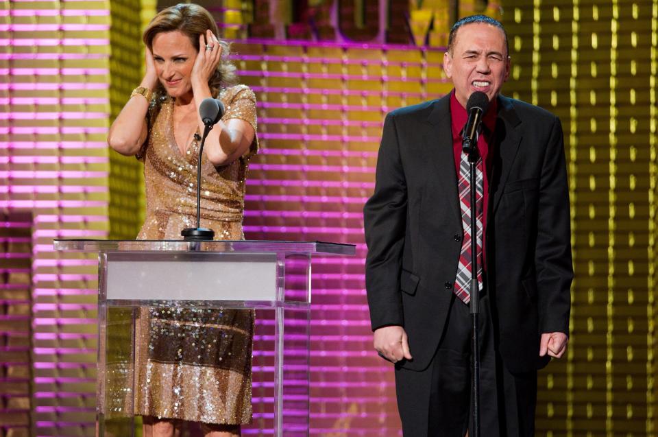 Marlee Matlin, left, and Gilbert Gottfried appear onstage at the Comedy Central Roast of Donald Trump in New York, Wednesday, March 9, 2011.