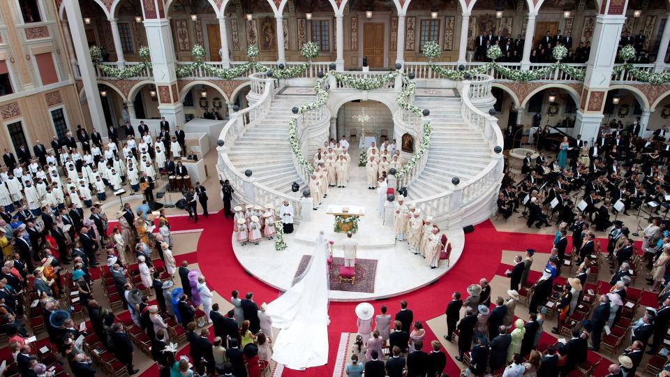 Princess Charlene and Prince Albert's wedding in the main courtyard at Prince's Palace