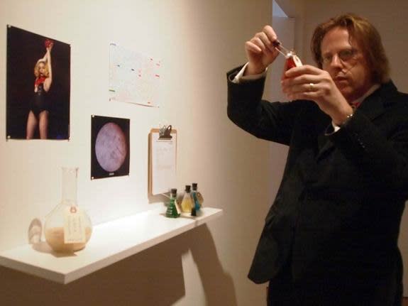 At San Francisco's Modernism gallery, conceptual artist Jonathon Keats looks over some of the components used to epigenetically clone Lady Gaga, tongue-in-cheek, of course.