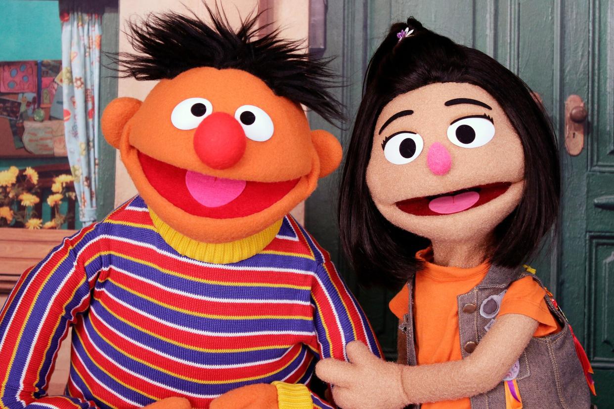 Ernie, a muppet from the popular children's series "Sesame Street," appears with new character Ji-Young, the first Asian American muppet, on the set of the long-running children's program in New York on . Ji-Young is Korean American and has two passions: rocking out on her electric guitar and skateboarding TV--Sesame Street-Asian American Muppet, New York, United States - 01 Nov 2021
