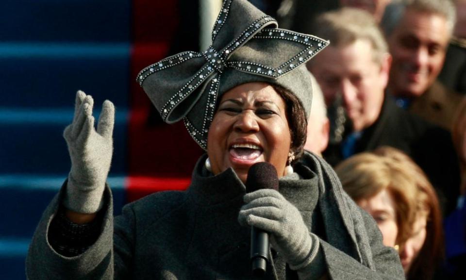 Aretha Franklin performing at the inauguration as president of Barack Obama in Washington, 2009.