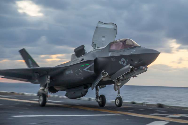 美軍「美國號」（USS America）兩棲突擊艦上的F-35B。（美國海軍官網）