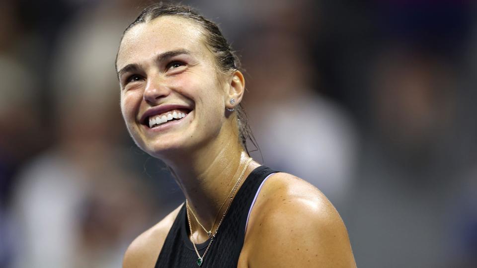 Aryna Sabalenka celebrates her victory