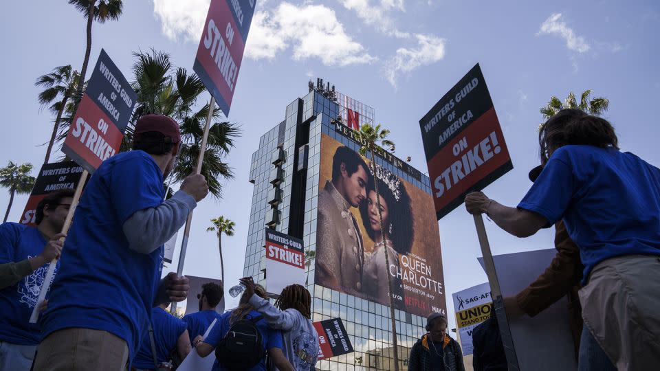 Writers Guild of America members and supporters on a picket line outside the Netflix Inc. offices - Philip Pacheco/Bloomberg/Getty Images