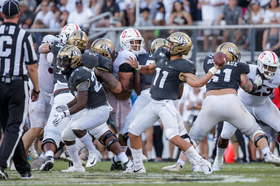 UCF's Dillon Gabriel attempts a pass during a game between Stanford Cardinal on Sept. 14. (Getty)