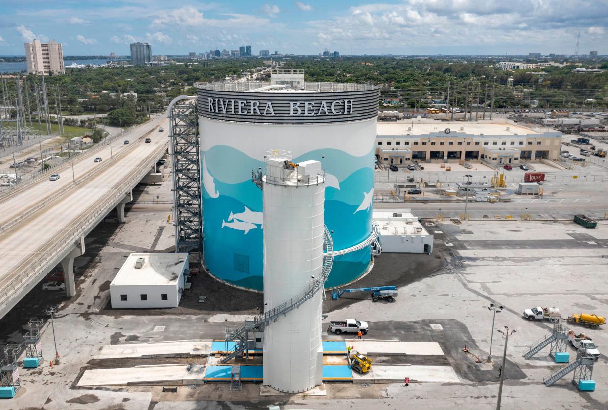 The Ozinga cement terminal at the Port of Palm Beach in Riviera Beach, Florida on August 3, 2023. The inflatable building receives and stores international shipments of cement that can be transported to other locations for use in the production of ready-mix concrete.