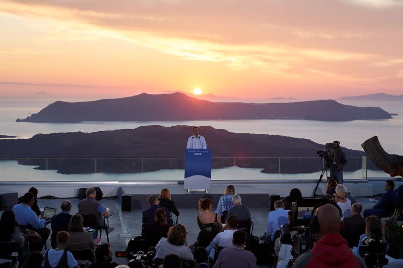 Greek PM Mitsotakis visits the island of Santorini