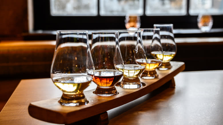 Row of whisky glasses