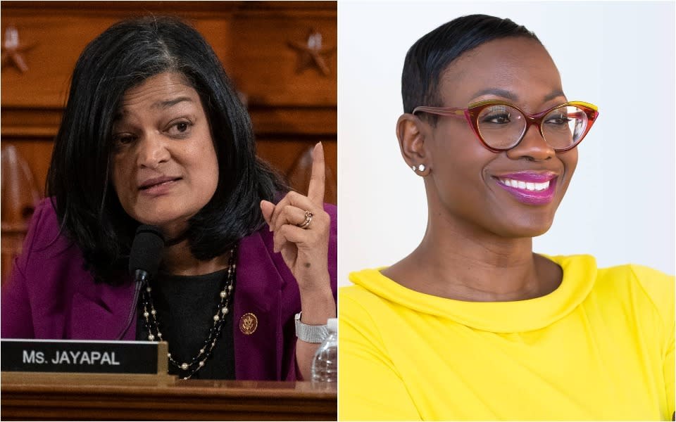 Rep. Pramila Jayapal (D-Wash.), left, endorsed former Ohio state Sen. Nina Turner's congressional bid on Tuesday. It's part of Jayapal's strategy to increase progressive influence in Congress. (Photo: Getty Images/Nina Turner for Congress)