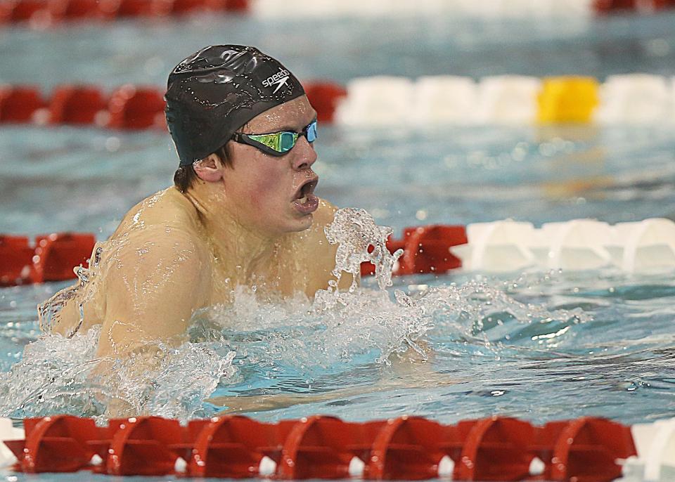 St. Charles' Spencer Aurnou-Rhees won the 200-yard individual medley in the Division I state meet Feb. 26 at Branin Natatorium in Canton. He also won the 100 freestyle.