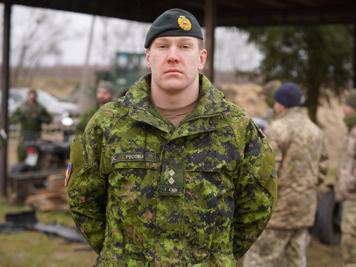 Lt. Jacques Pecora of 1 Combat Engineer Regiment leads Canada’s efforts to transfer NATO know-how on improvised explosive device detection and destruction to Ukrainian troops as they head back to front-line battles. (David Common/CBC - image credit)