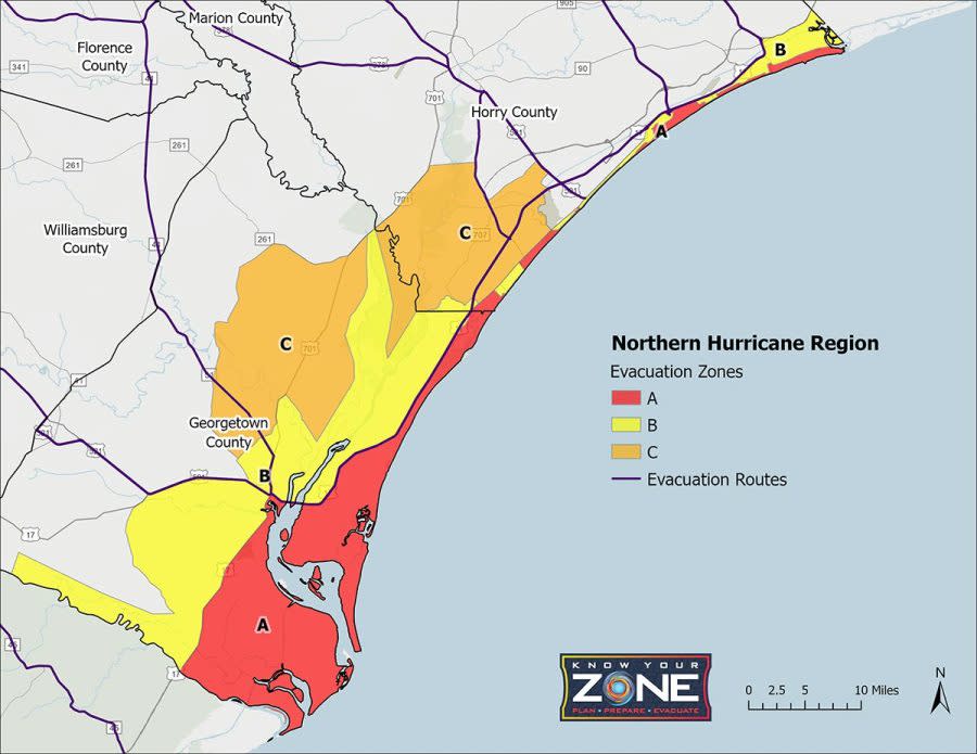 Northern region evacuation zones | Map courtesy SC Emergency Management Division