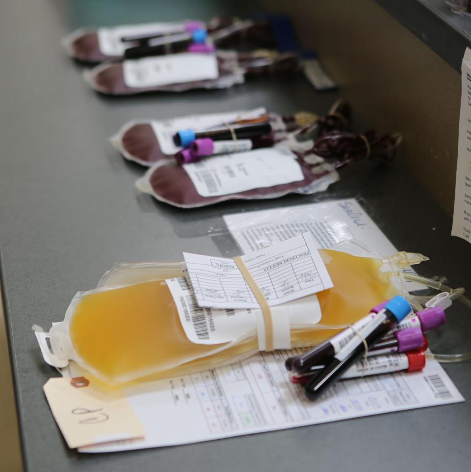 Some of the blood and blood plasma donated to the Blood Bank of Delmarva in Stanton in 2020.