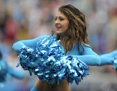 <p>A Carolina Panthers cheerleader performs in the first half of an NFL football game against the Atlanta Falcons in Charlotte, N.C., Sunday, Nov. 5, 2017. (AP Photo/Mike McCarn) </p>
