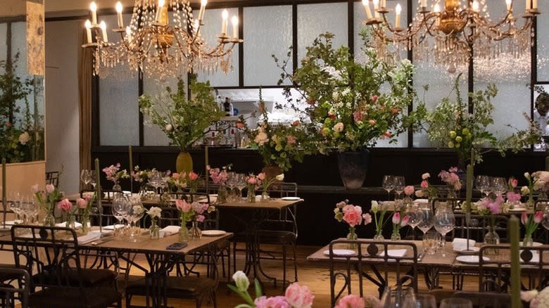 restaurant decorated with flowers