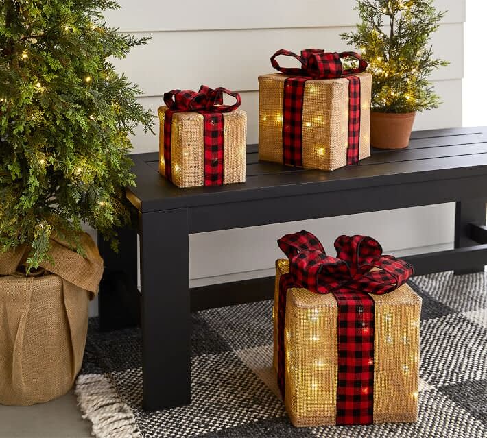 Pottery Barn Pre-Lit Burlap Presents